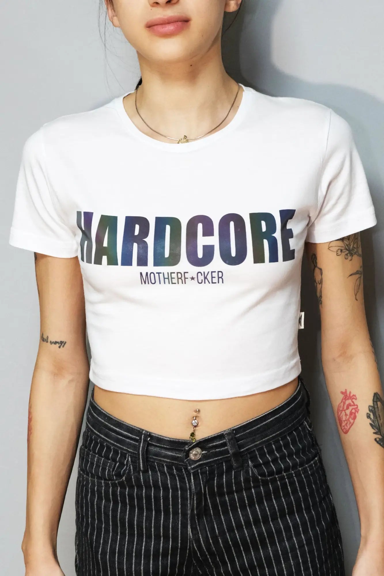 Beyaz Crop Tişört - HARDCORE MOTHERF*CKER | White Crop T-shirt.