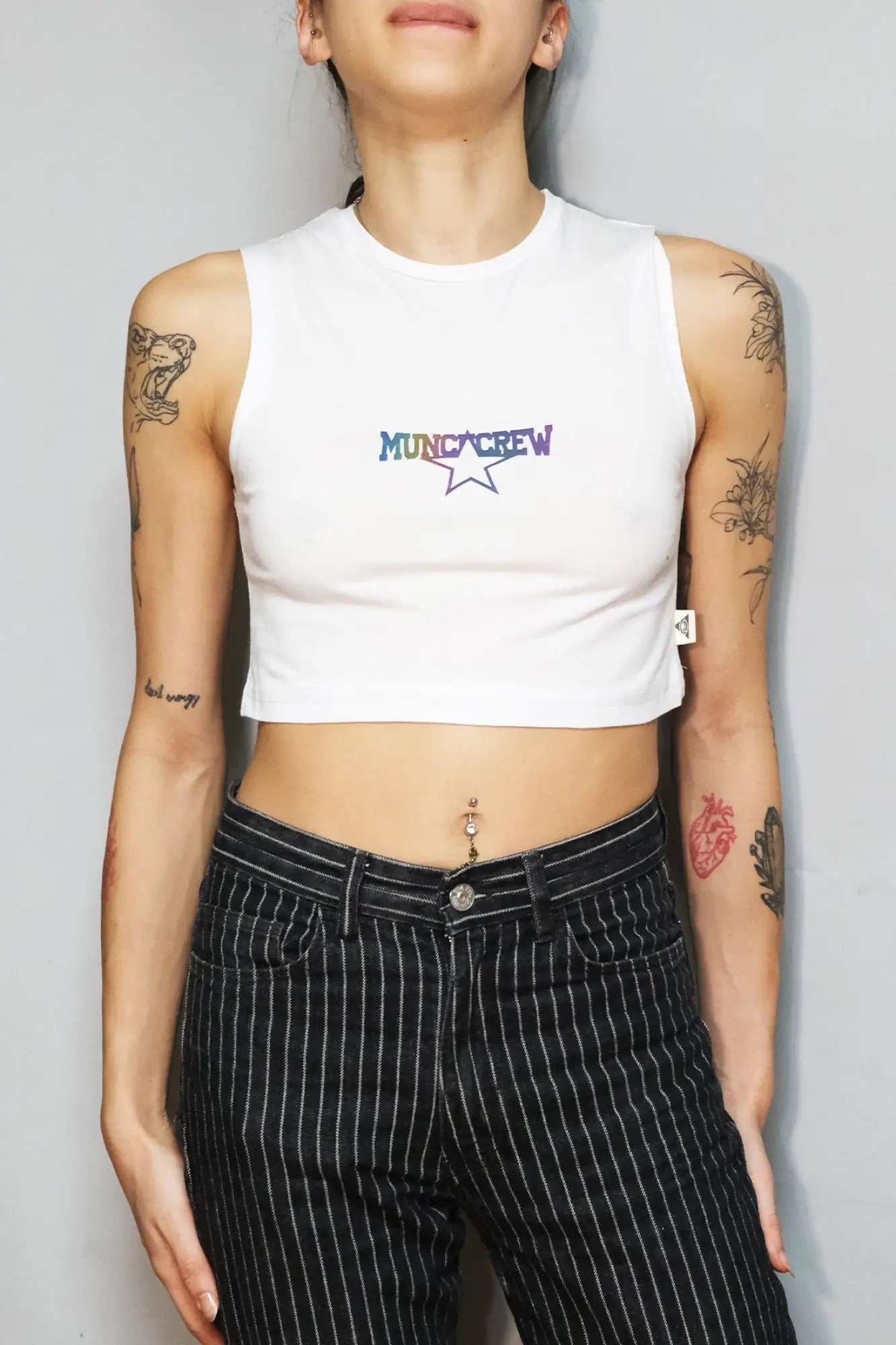 Beyaz Crop Top Üst | Munchcrew - White Crop Top Reflective.