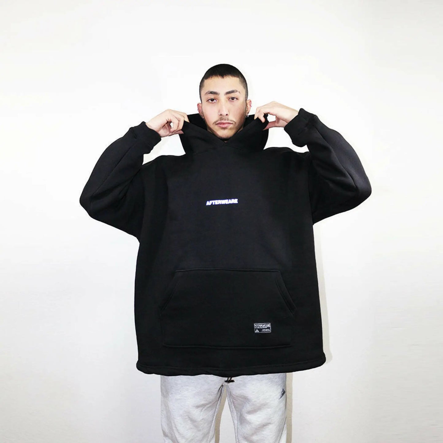 siyah oversize kapüşonlu hoodie – rahat ve modern techno tarzı sweatshirt - streetwear hoodie
