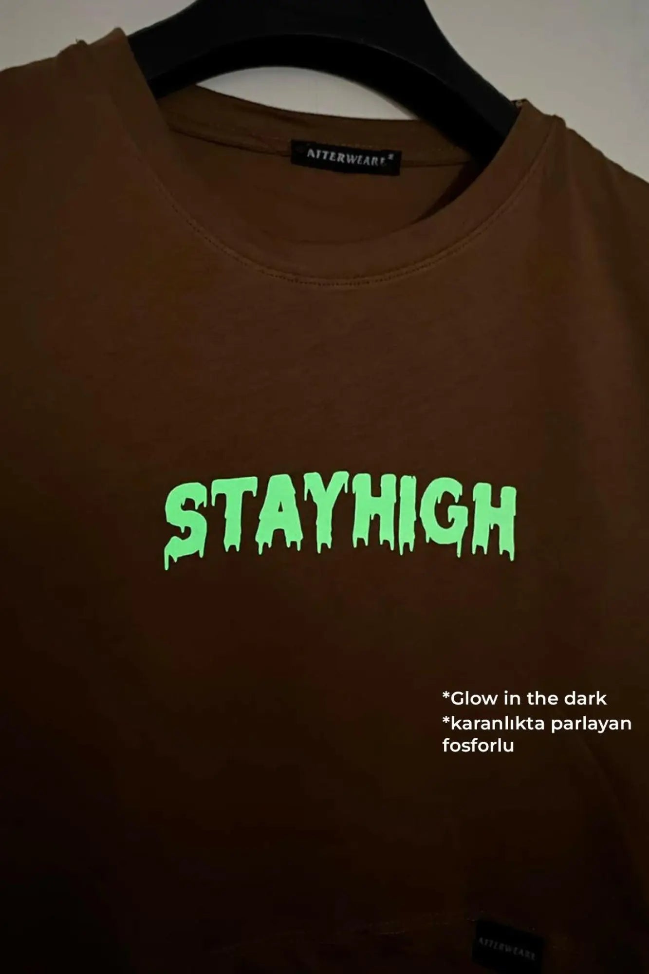 Fosforlu Baskılı Kahve Crop Tişört - Stayhigh | Brown Crop T-shirt.