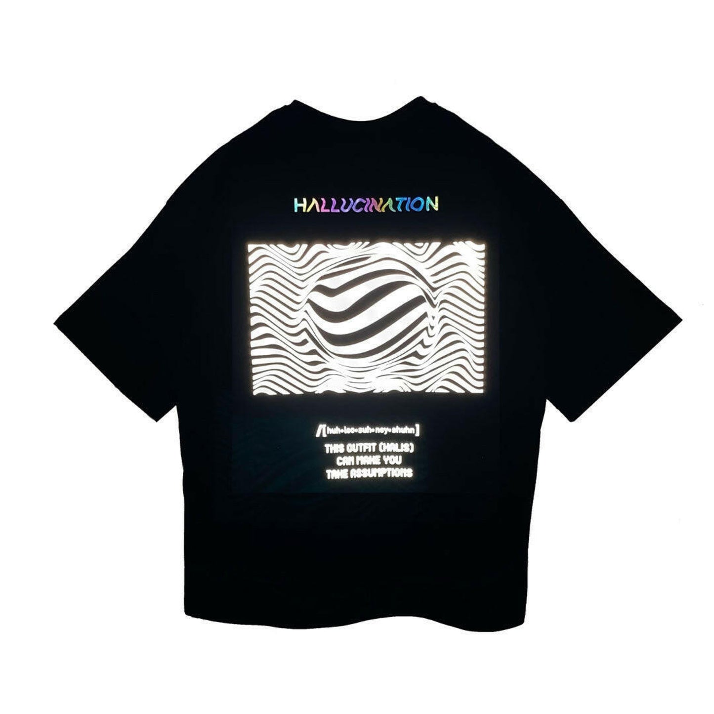 OVERSIZE BLACK T-SHIRT ’HALLUCINATION’ REFLECTIVE