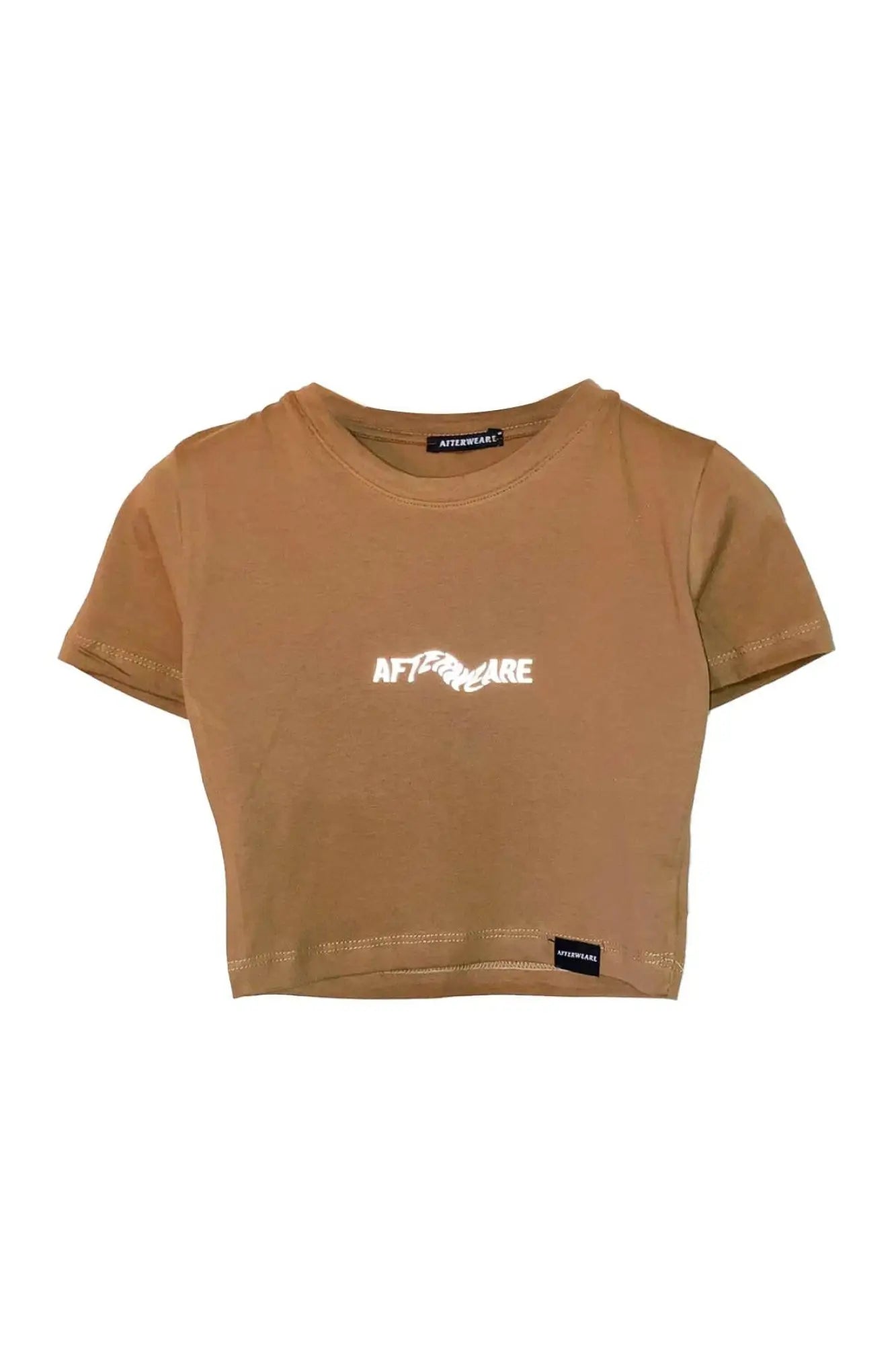 Reflektör Baskılı Kahve Crop Tişört - Techno Revolution | Brown Crop T-shirt.