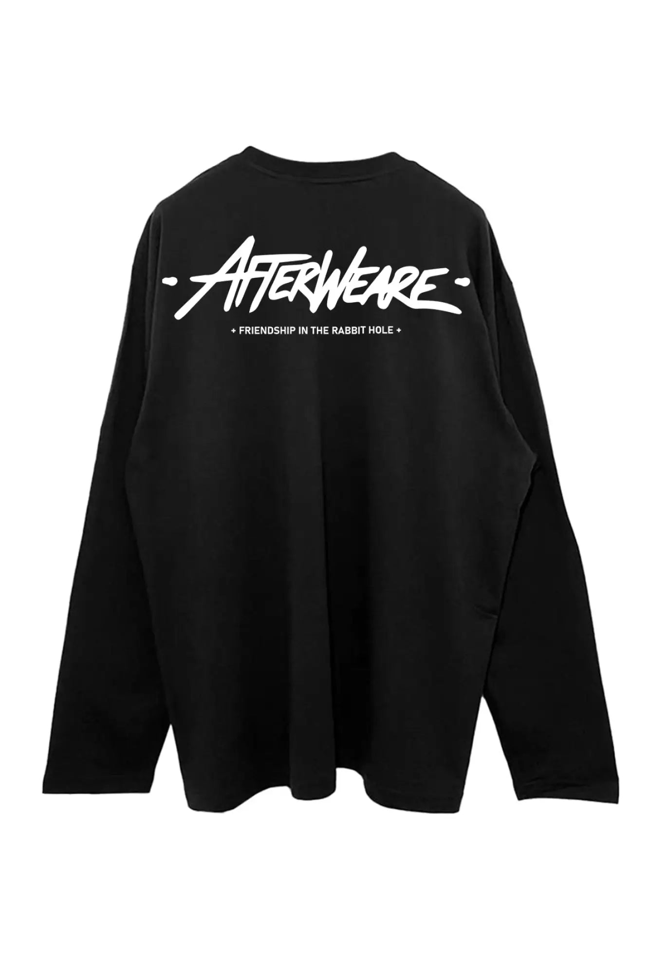 Relaxed Fit Siyah Uzun Kollu Tişört 'FRIENDSHIP IN THE RABBIT HOLE'.