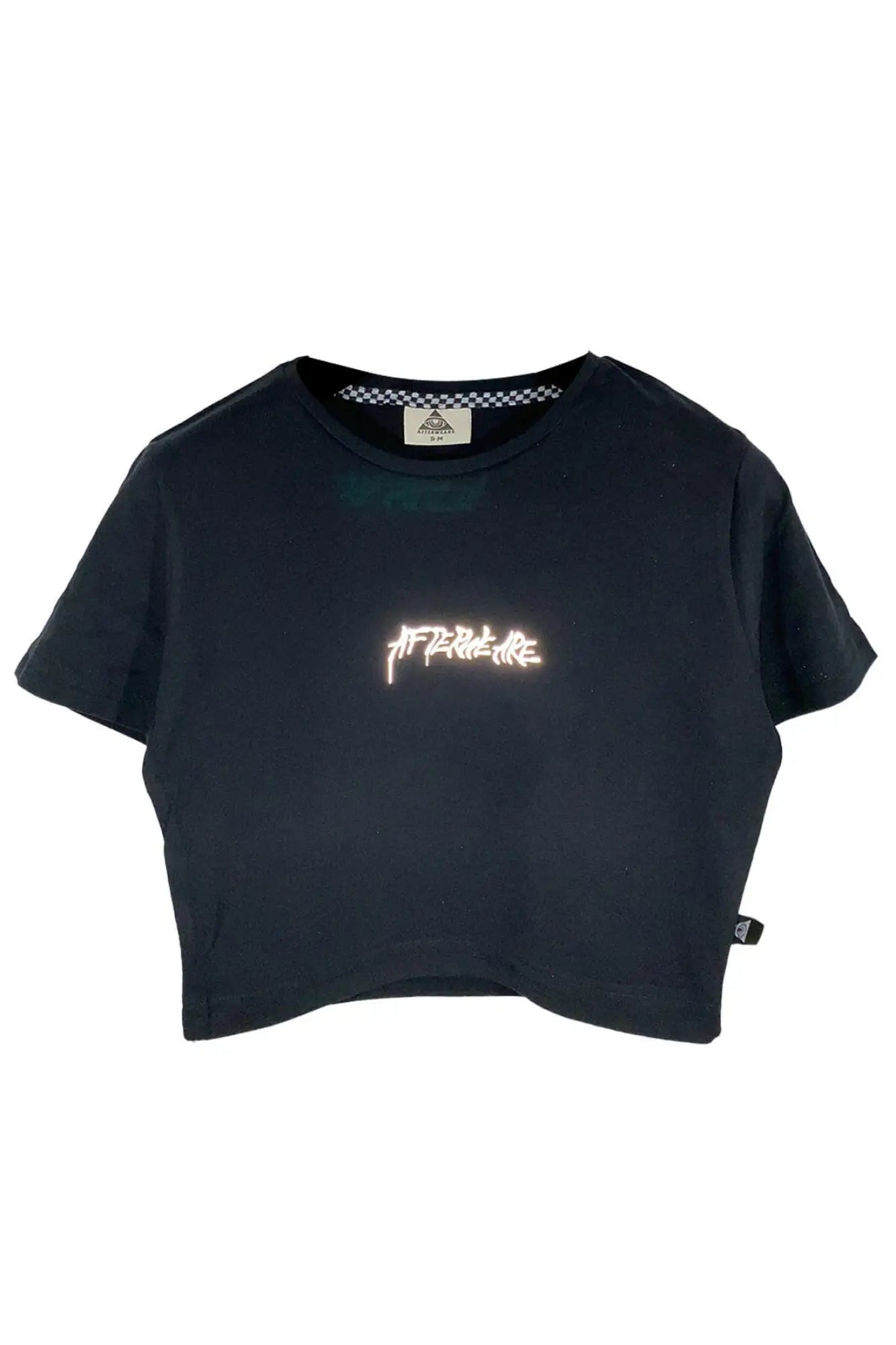 Siyah Crop Tişört - Acid Chain | Reflective Black Crop T-shirt.