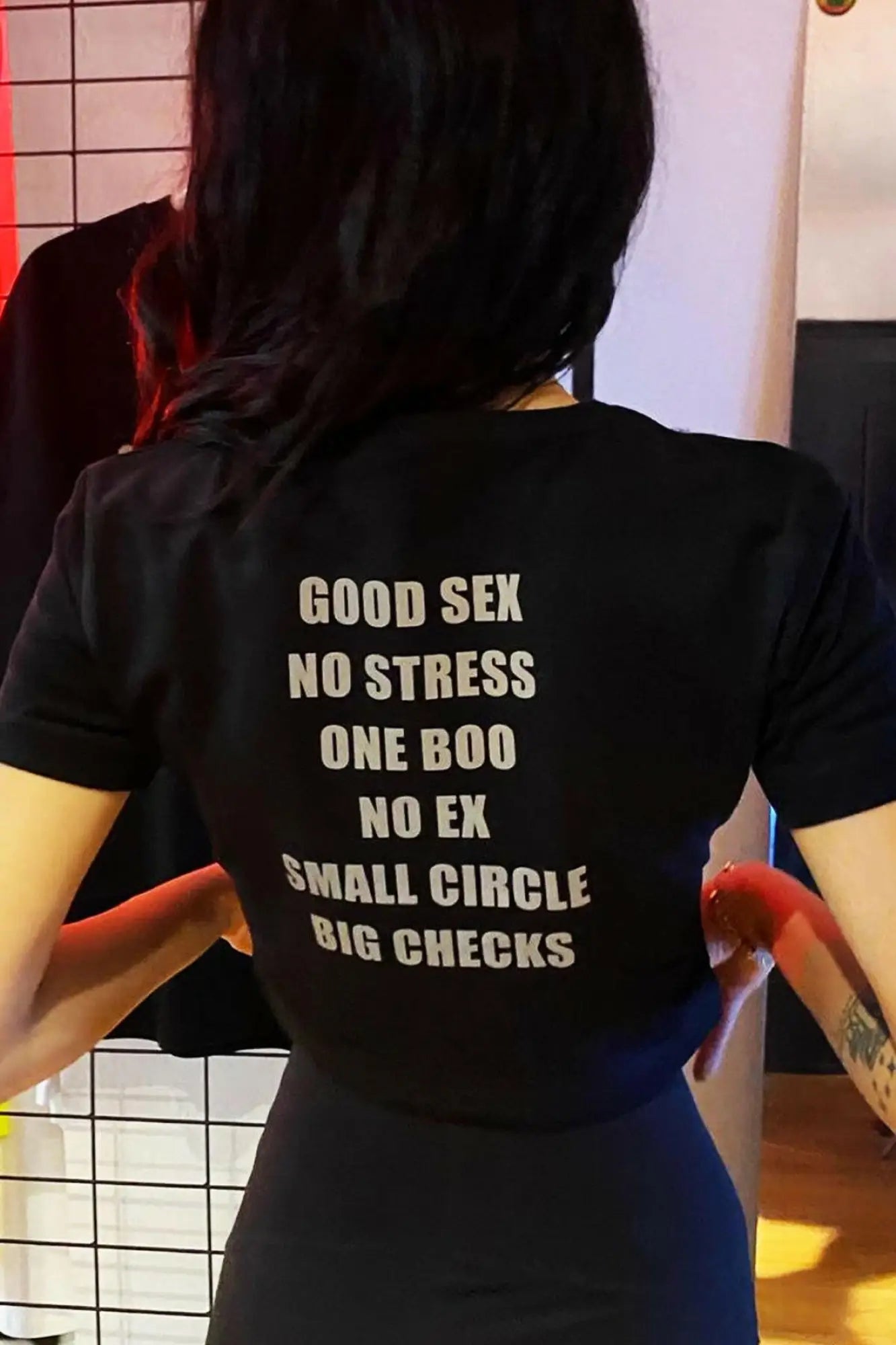 Siyah Crop Tişört 'GOOD SEX NO STRESS' - Black Crop T-shirt.