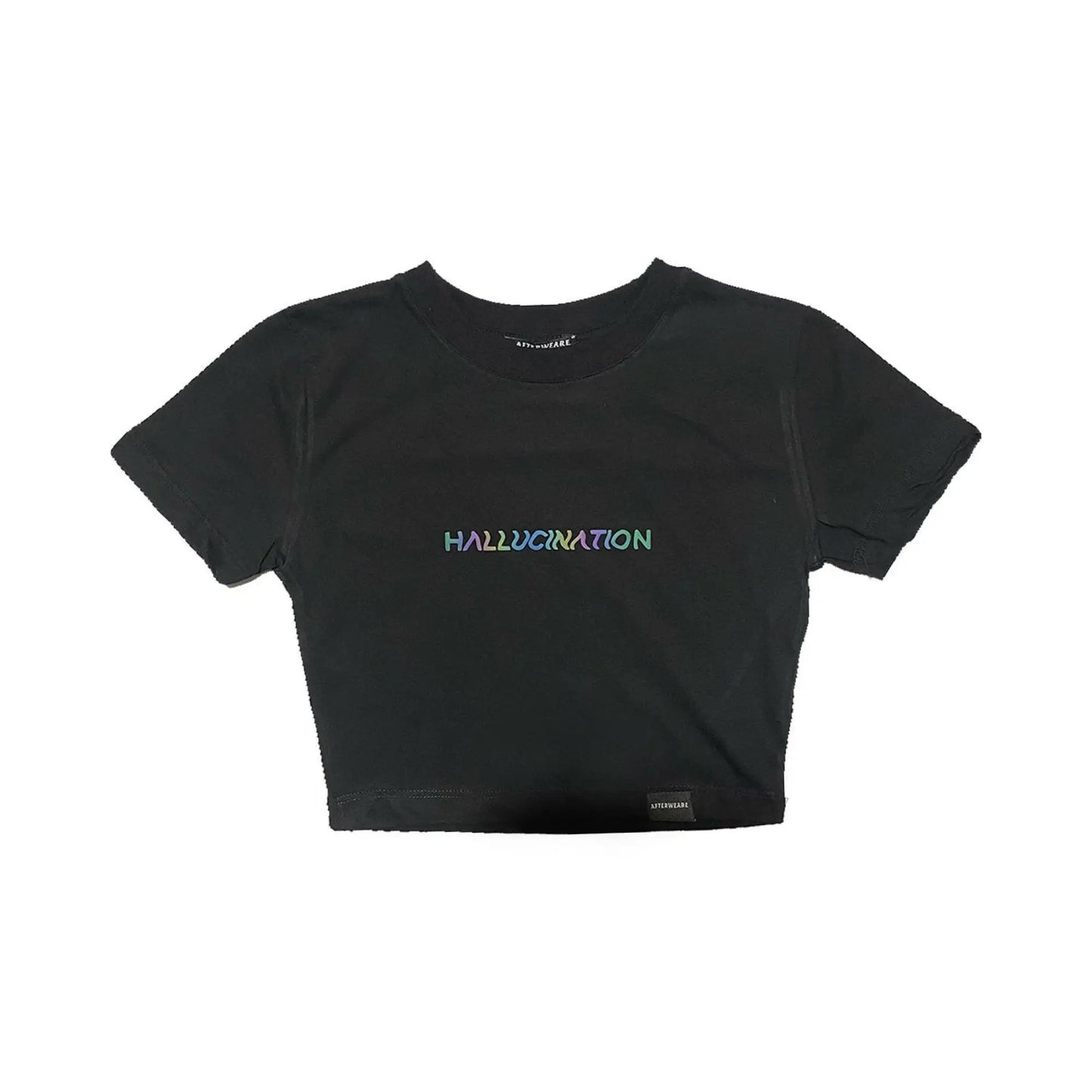 Siyah Crop Tişört ’HALLUCINATION’ - Reflective Black Crop T-shirt - CROP TOP
