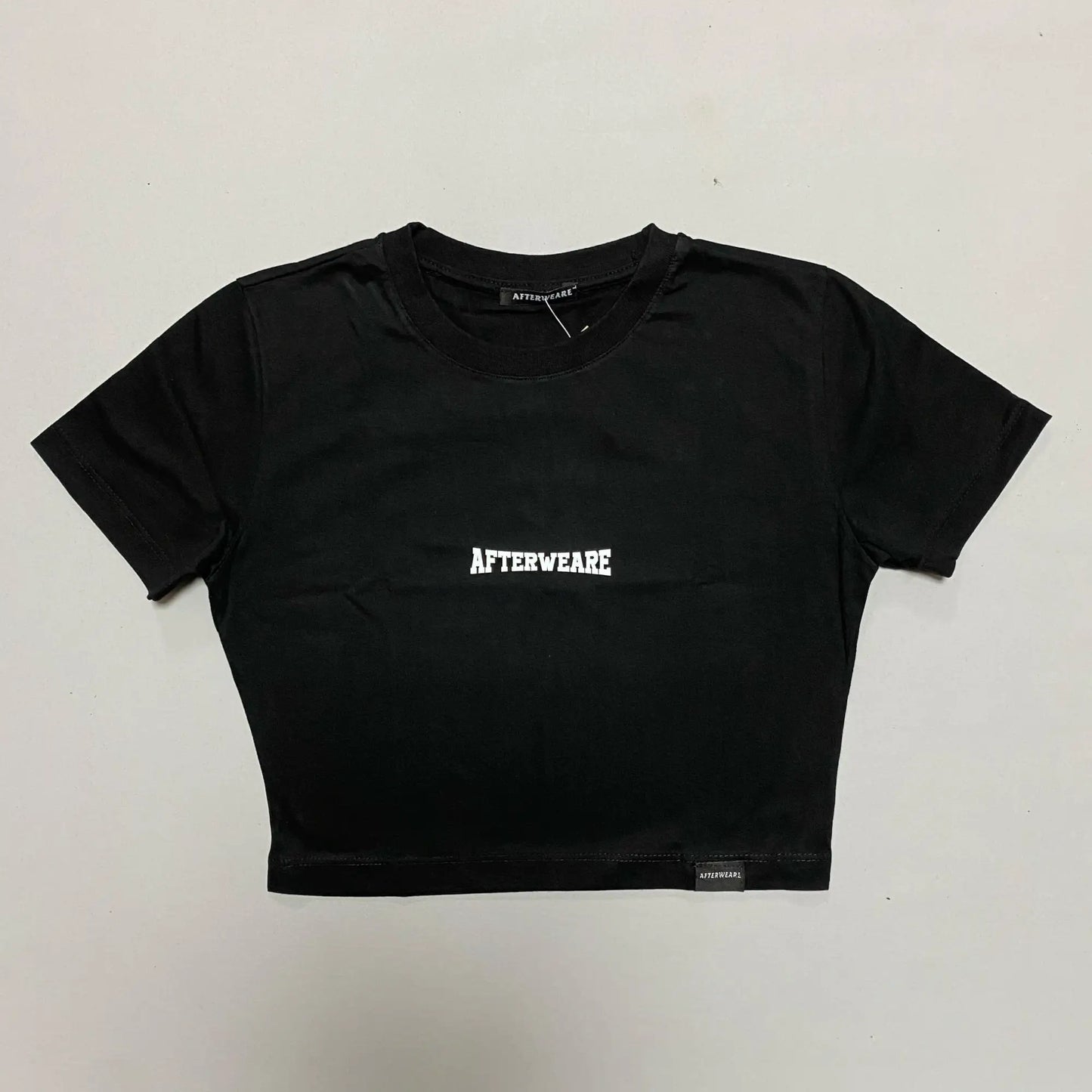 Siyah Crop Tişört - MUNCHCREW | Reflective Print Black Crop T-shirt - CROP TOP