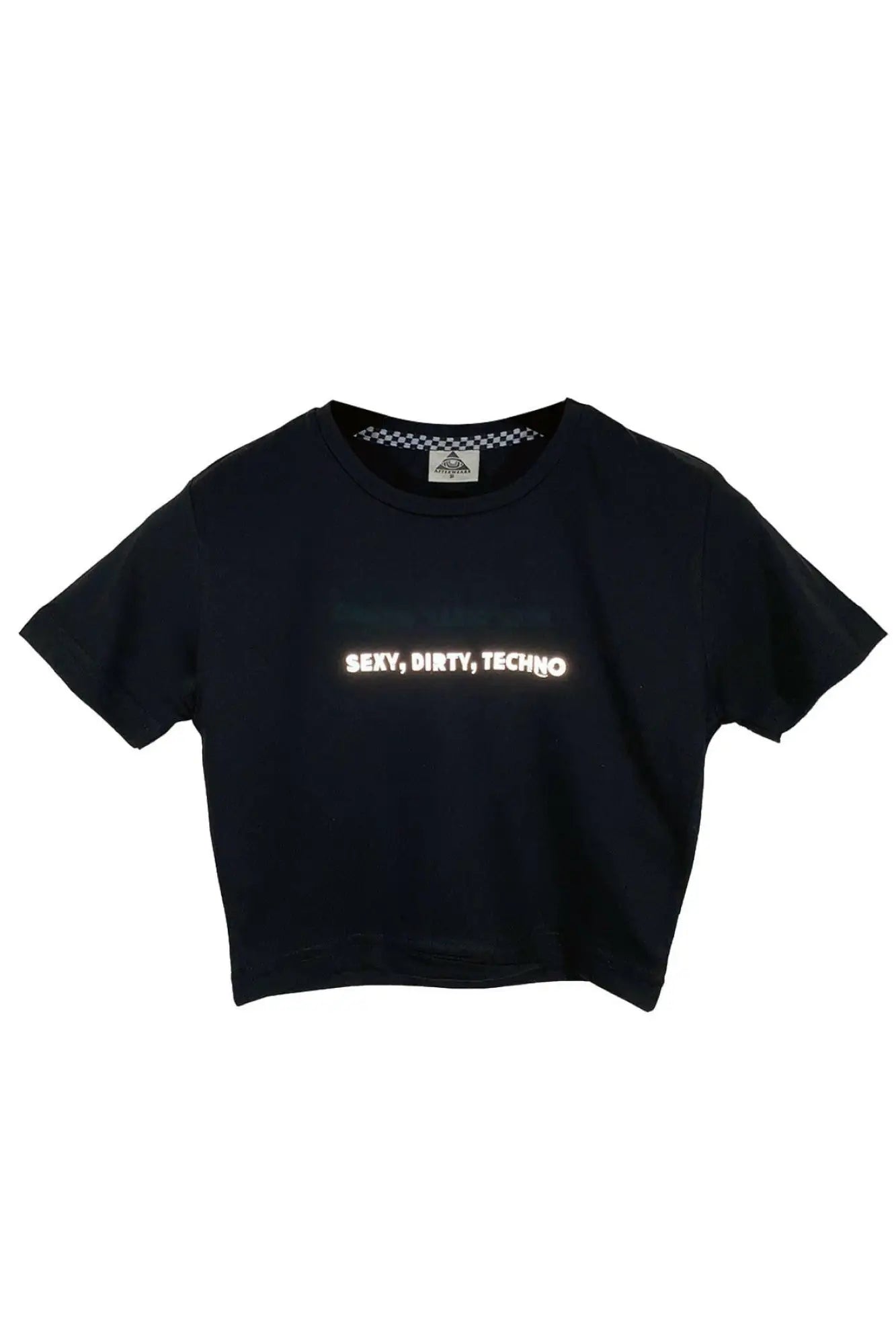 Siyah Crop Tişört - Sexy, Dirty, Techno | Reflective Print Black Crop T-shirt.
