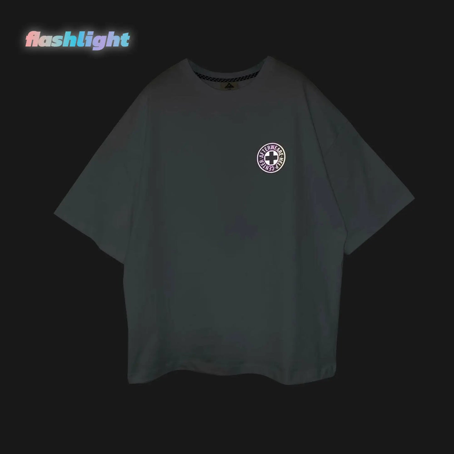 WHITE OVERSIZE T-SHIRT ’DO YOU NEED AFTER’ RAINBOW REFLECTIVE