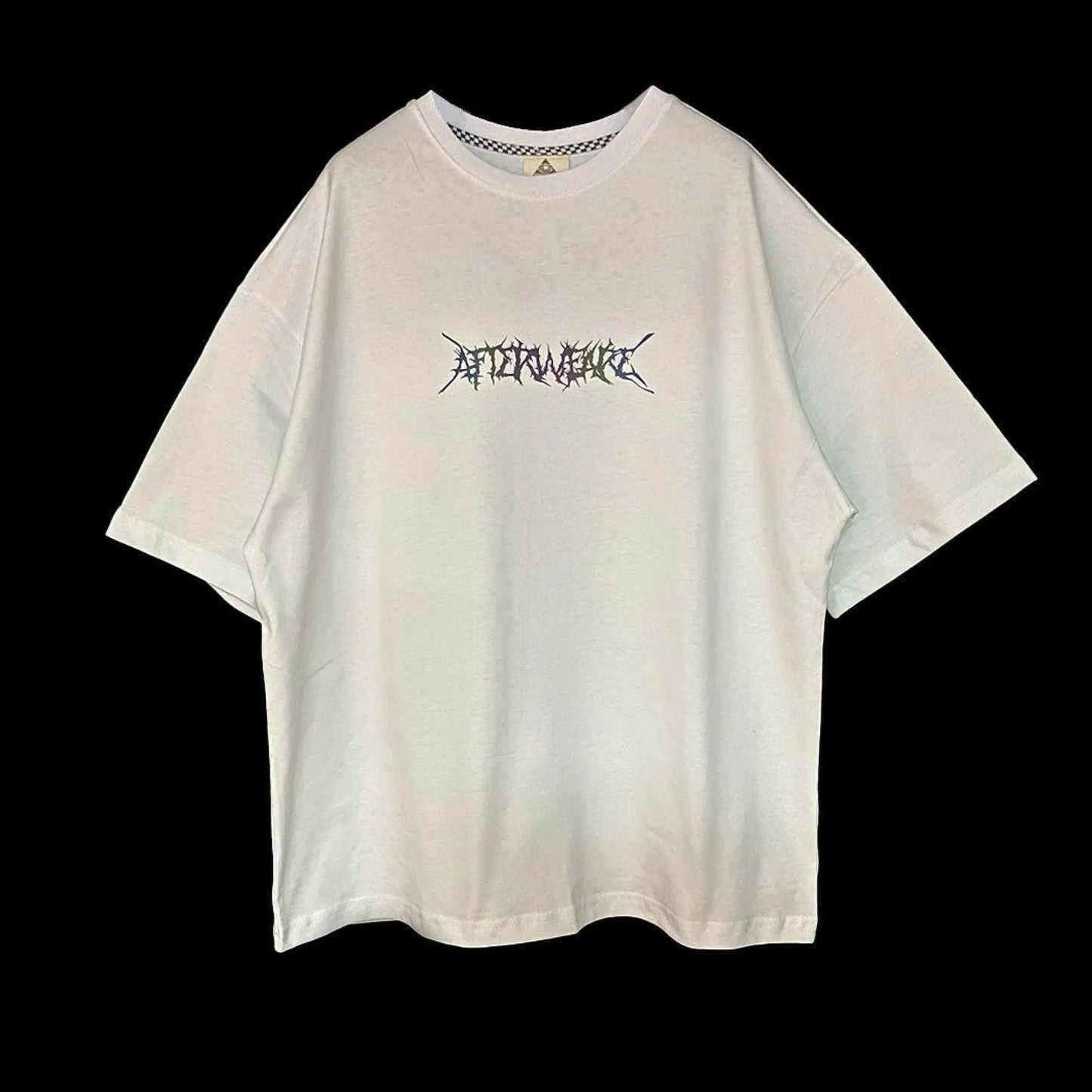 WHITE OVERSIZE T-SHIRT ’HARDCORE MOTHERFUCKER 2’ RAINBOW REFLECTIVE