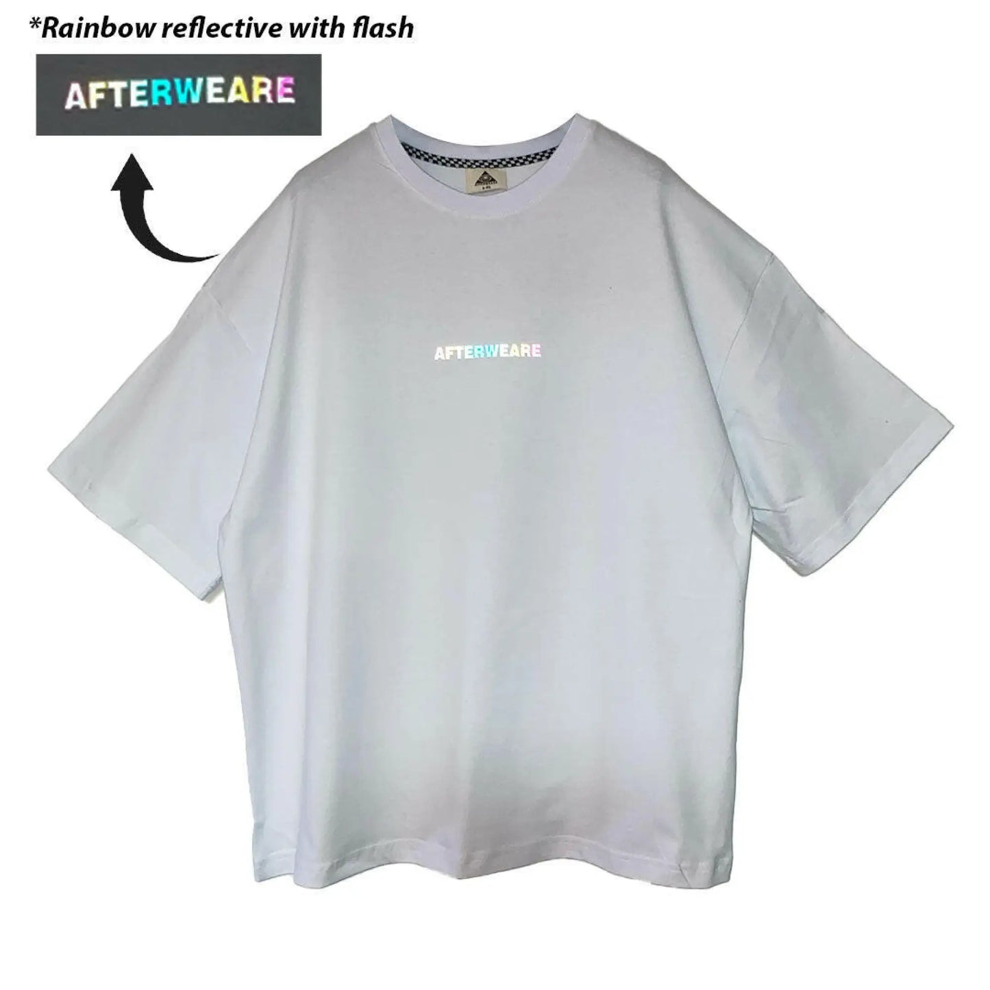 WHITE OVERSIZE T-SHIRT ’THE KIDS WANT TECHNO’ RAINBOW REFLECTIVE