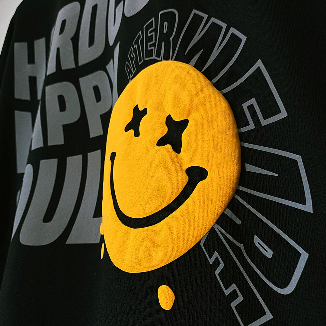 BLACK OVERSIZE T-SHIRT 'HARDCORE HAPPY SOUL' REFLECTIVE & CLOUDFOAM LIMITED