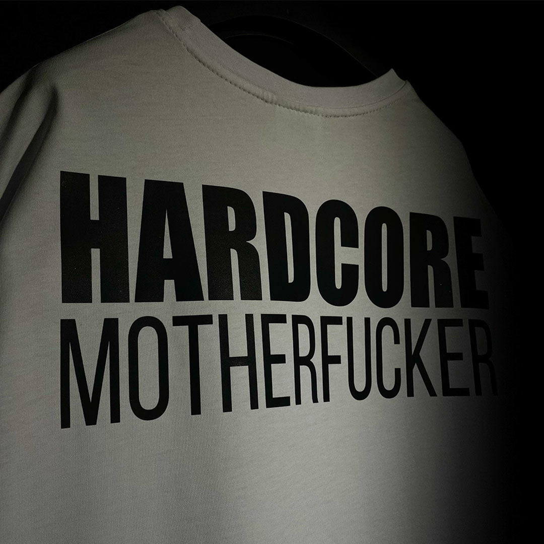 WHITE OVERSIZE T-SHIRT 'HARDCORE MOTHERFUCKER' RAINBOW REFLECTIVE