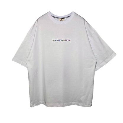 WEISSES OVERSIZE-T-SHIRT „HALLUCINATION“ REGENBOGEN REFLEKTIEREND