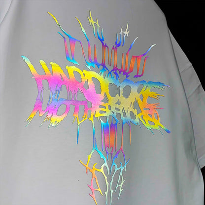 WHITE OVERSIZE T-SHIRT 'HARDCORE MOTHERFUCKER 2' RAINBOW REFLECTIVE