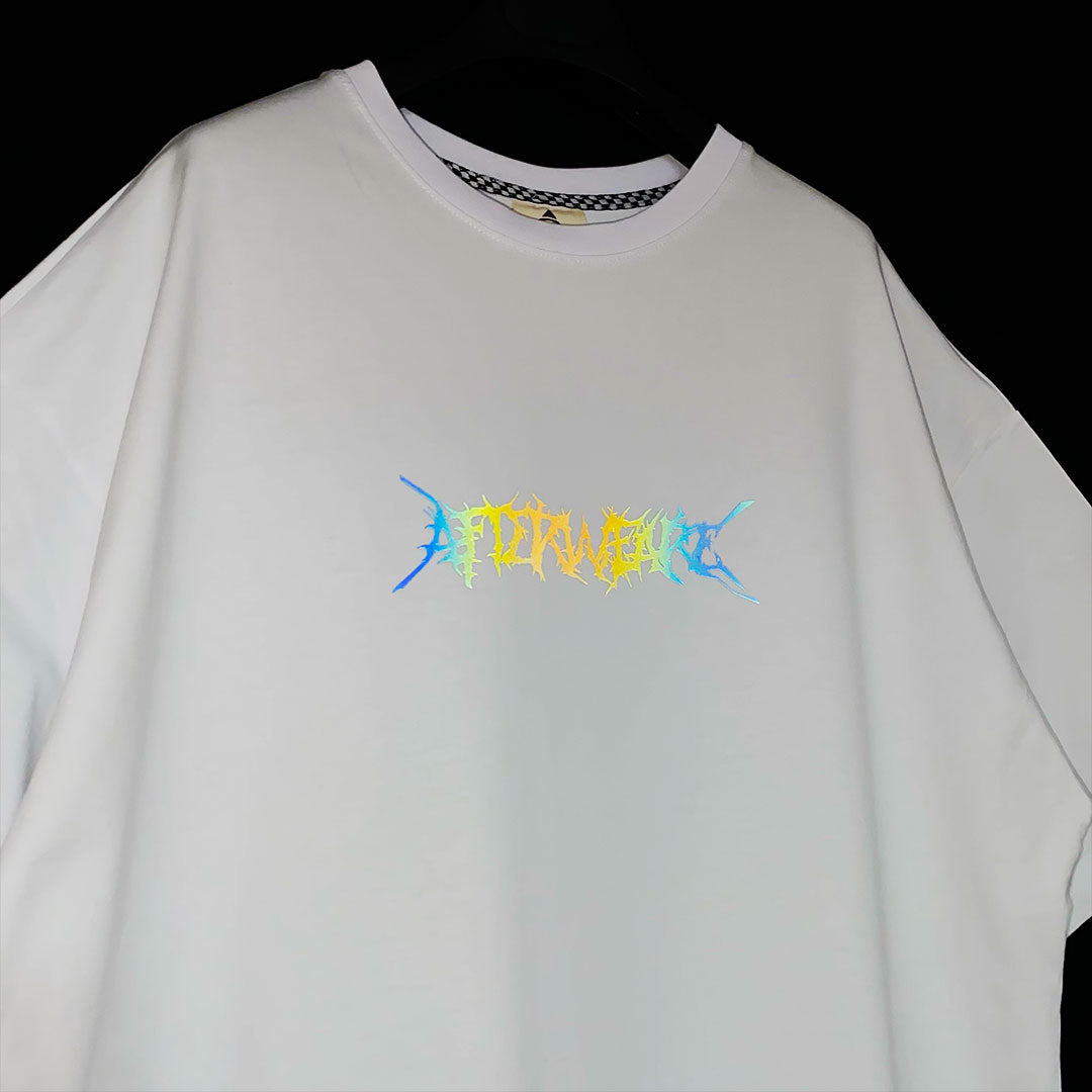 WHITE OVERSIZE T-SHIRT 'HARDCORE MOTHERFUCKER 2' RAINBOW REFLECTIVE