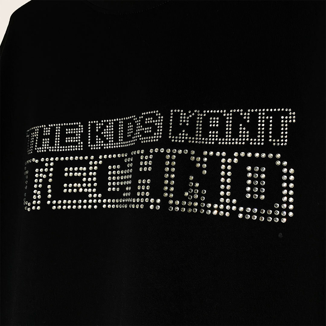 BLACK OVERSIZE T-SHIRT 'THE KIDS WANT TECHNO' CRYSTAL LIMITED