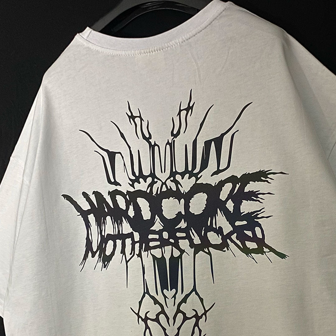 WHITE OVERSIZE T-SHIRT 'HARDCORE MOTHERFUCKER 2' RAINBOW REFLECTIVE