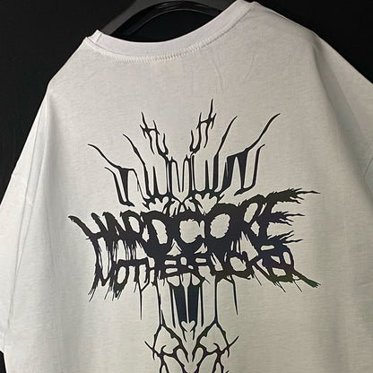 WHITE OVERSIZE T-SHIRT 'HARDCORE MOTHERFUCKER 2' RAINBOW REFLECTIVE