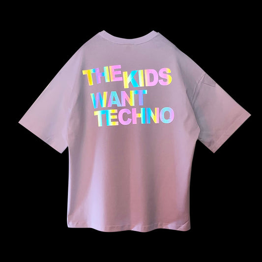 WHITE OVERSIZE T-SHIRT 'THE KIDS WANT TECHNO' RAINBOW REFLECTIVE