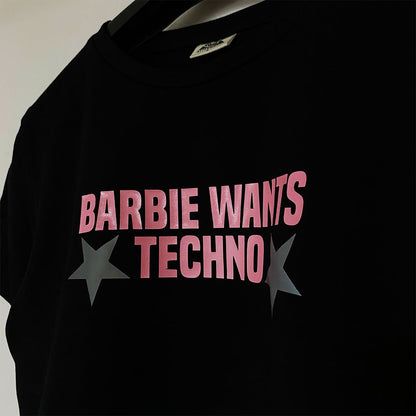 barbie tshirt, barbie wants techno, barbie crop tshirt