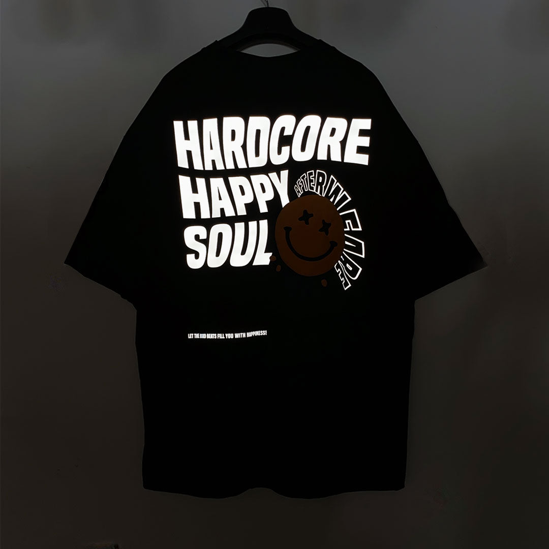 BLACK OVERSIZE T-SHIRT 'HARDCORE HAPPY SOUL' REFLECTIVE & CLOUDFOAM LIMITED