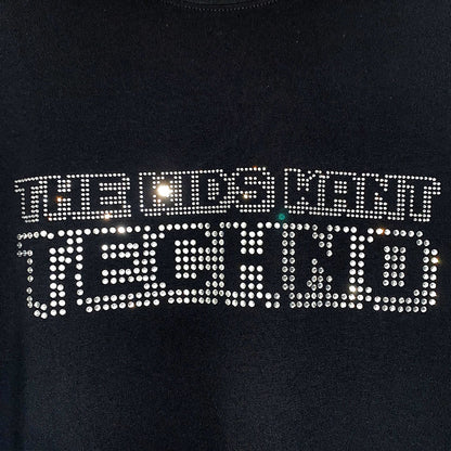 BLACK OVERSIZE T-SHIRT 'THE KIDS WANT TECHNO' CRYSTAL LIMITED