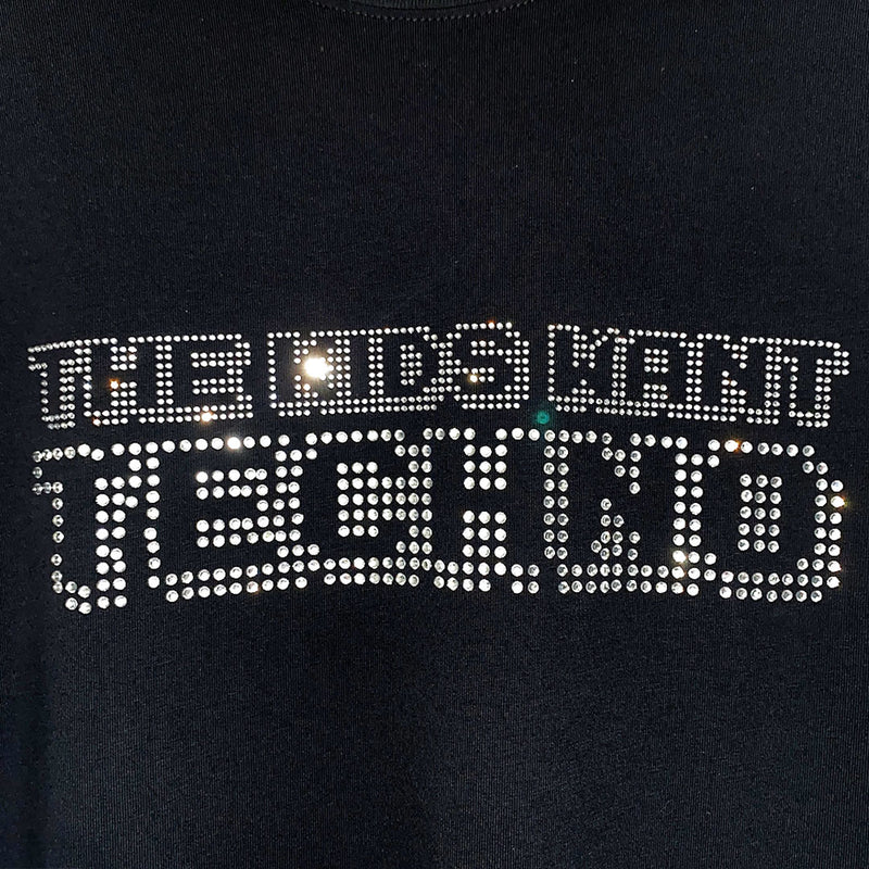 SCHWARZES OVERSIZE-T-SHIRT „THE KIDS WANT TECHNO“ CRYSTAL LIMITED
