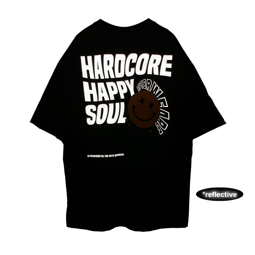 BLACK OVERSIZE T-SHIRT 'HARDCORE HAPPY SOUL' REFLECTIVE & CLOUDFOAM LIMITED