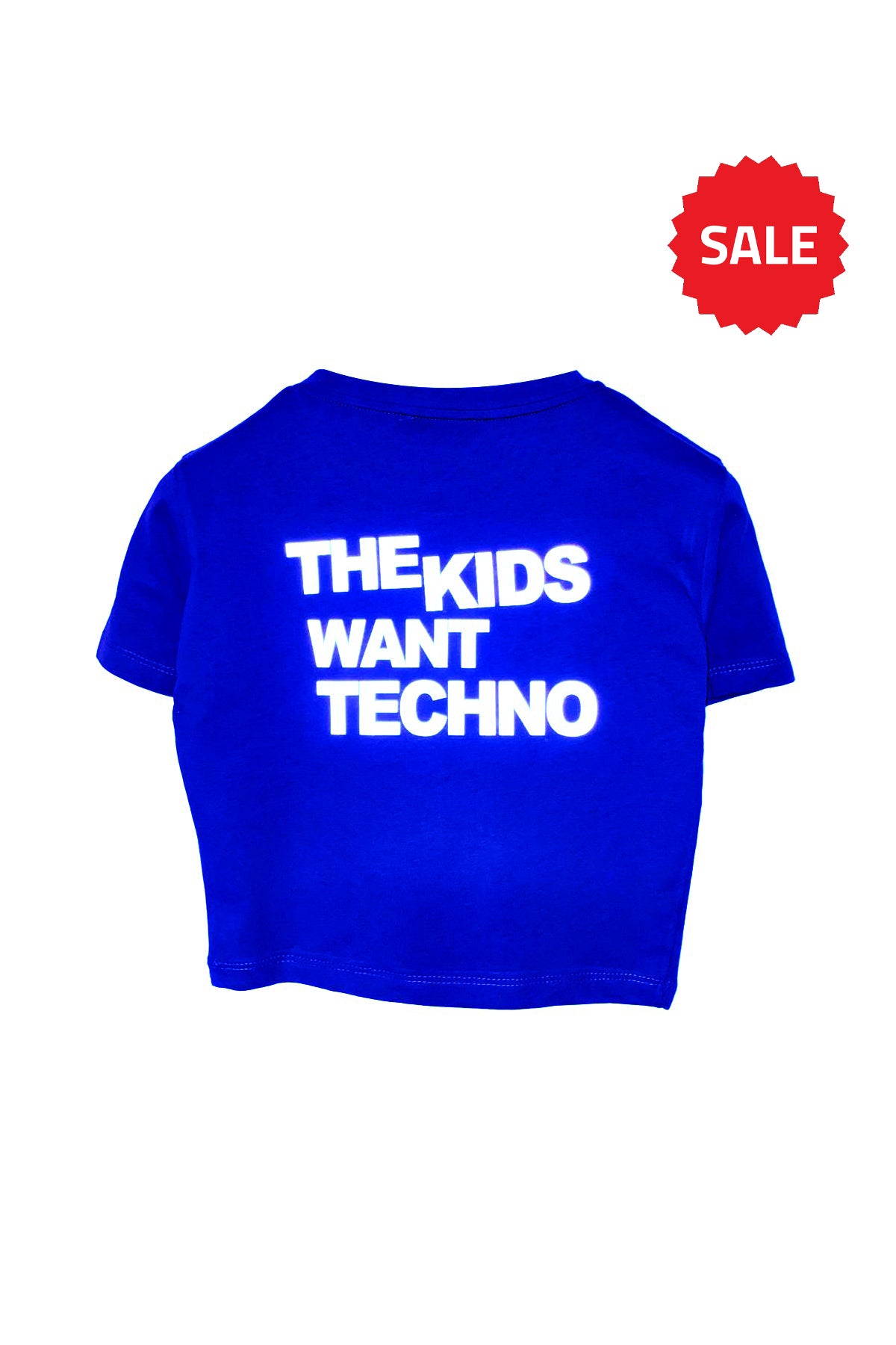 Reflektör Baskılı Mavi Crop Tişört - The Kids Want Techno | Blue Crop T-shirt.