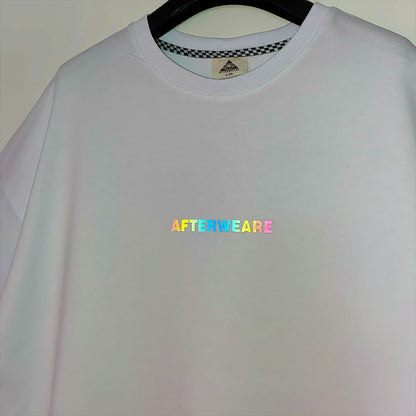 WHITE OVERSIZE T-SHIRT 'THE KIDS WANT TECHNO' RAINBOW REFLECTIVE