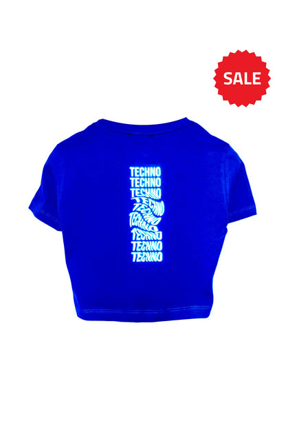 Reflektör Baskılı Mavi Crop Tişört - Techno Revolution | Blue Crop T-shirt.