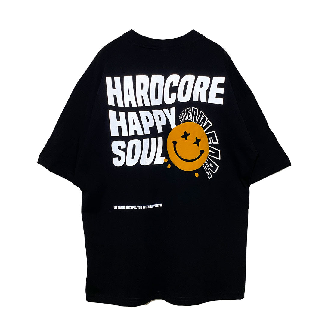 BLACK OVERSIZE T-SHIRT 'HARDCORE HAPPY SOUL' REFLECTIVE & CLOUDFOAM LIMITED