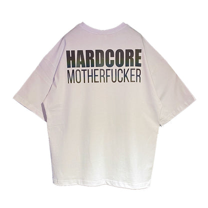 WHITE OVERSIZE T-SHIRT 'HARDCORE MOTHERFUCKER' RAINBOW REFLECTIVE