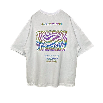 WEISSES OVERSIZE-T-SHIRT „HALLUCINATION“ REGENBOGEN REFLEKTIEREND