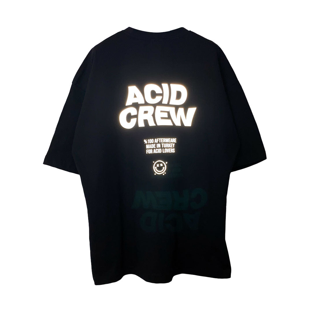 OVERSIZE BLACK T-SHIRT 'ACID CREW' REFLECTIVE