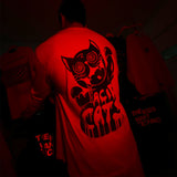 RELAX FIT WEISSES LANGÄRMELIGES T-Shirt „ACID CATS“ REGENBOGENREFLEKTIEREND