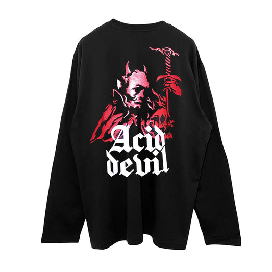 Relaxed Fit Siyah Uzun Kollu Tişört 'ACID DEVIL' REFLECTIVE