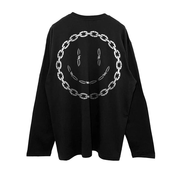 RELAXED FIT BLACK LONG SLEEVE TEE 'ACID CHAIN' REFLECTIVE