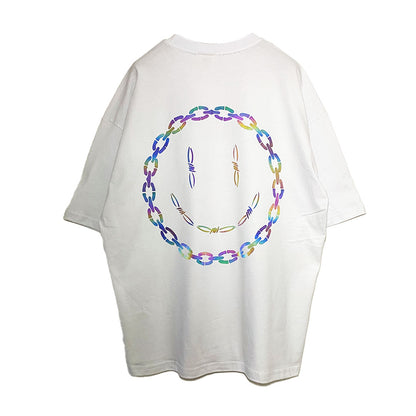 WHITE OVERSIZE T-SHIRT 'ACID CHAIN' RAINBOW REFLECTIVE