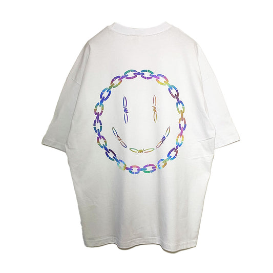 WHITE OVERSIZE T-SHIRT 'ACID CHAIN' RAINBOW REFLECTIVE