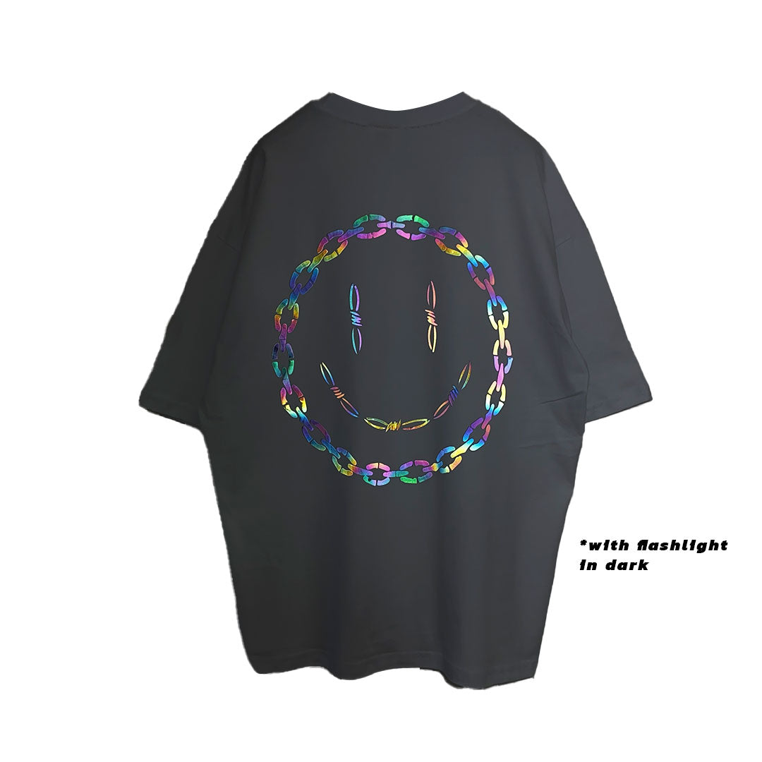 WHITE OVERSIZE T-SHIRT 'ACID CHAIN' RAINBOW REFLECTIVE