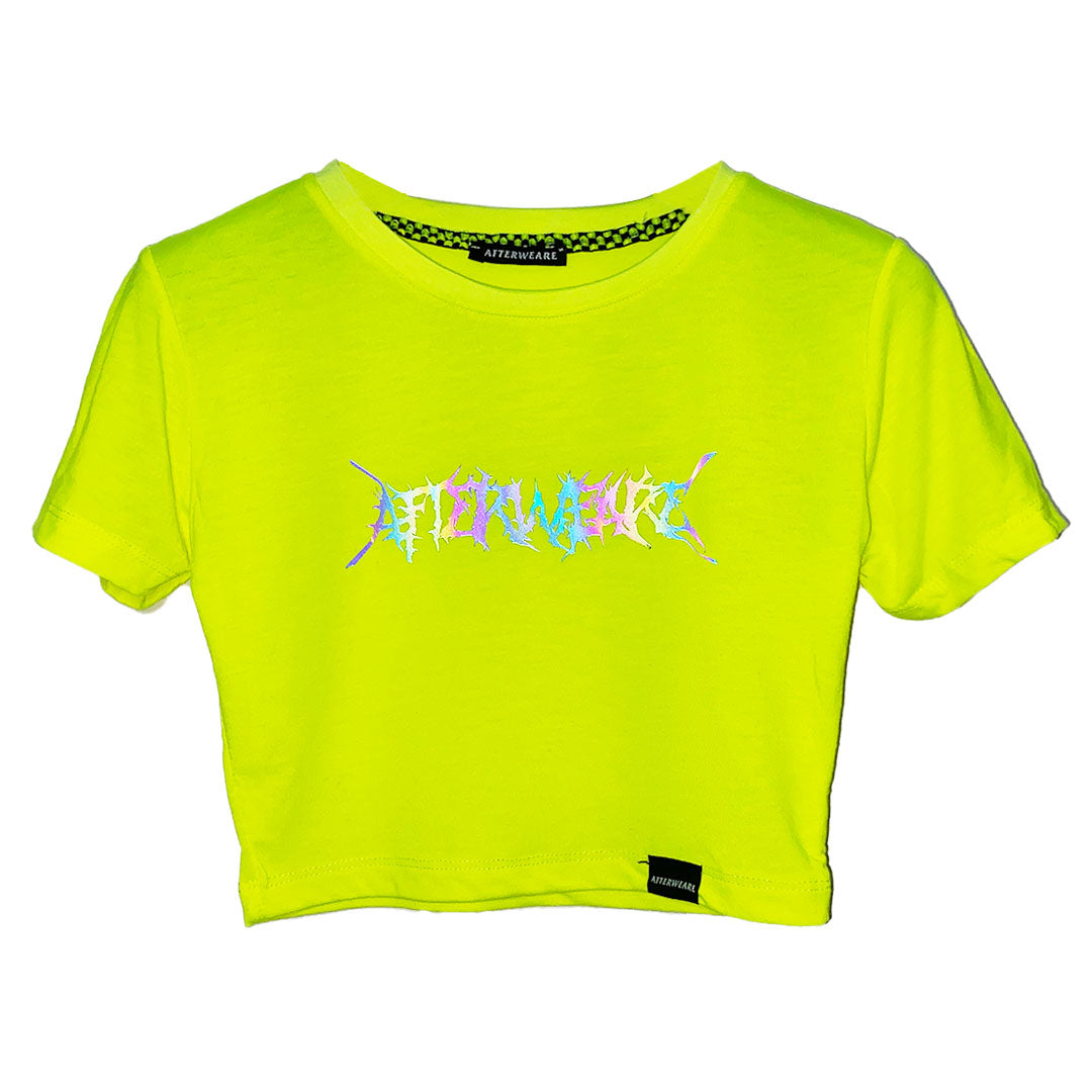 Reflektör baskılı Neon Sarı crop tişört -  reflective print Neon Yellow crop top