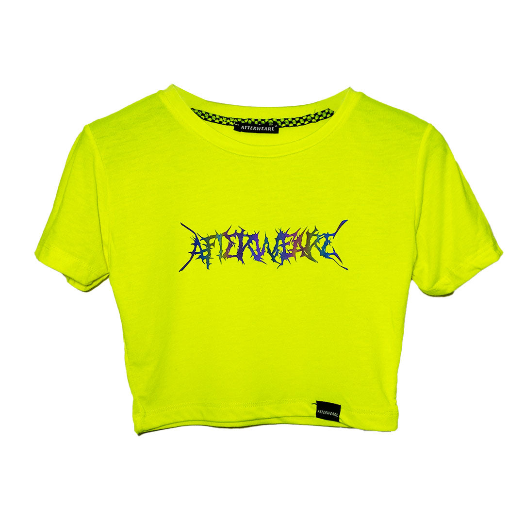 Reflektör baskılı Neon Sarı crop tişört -  reflective print Neon Yellow crop top