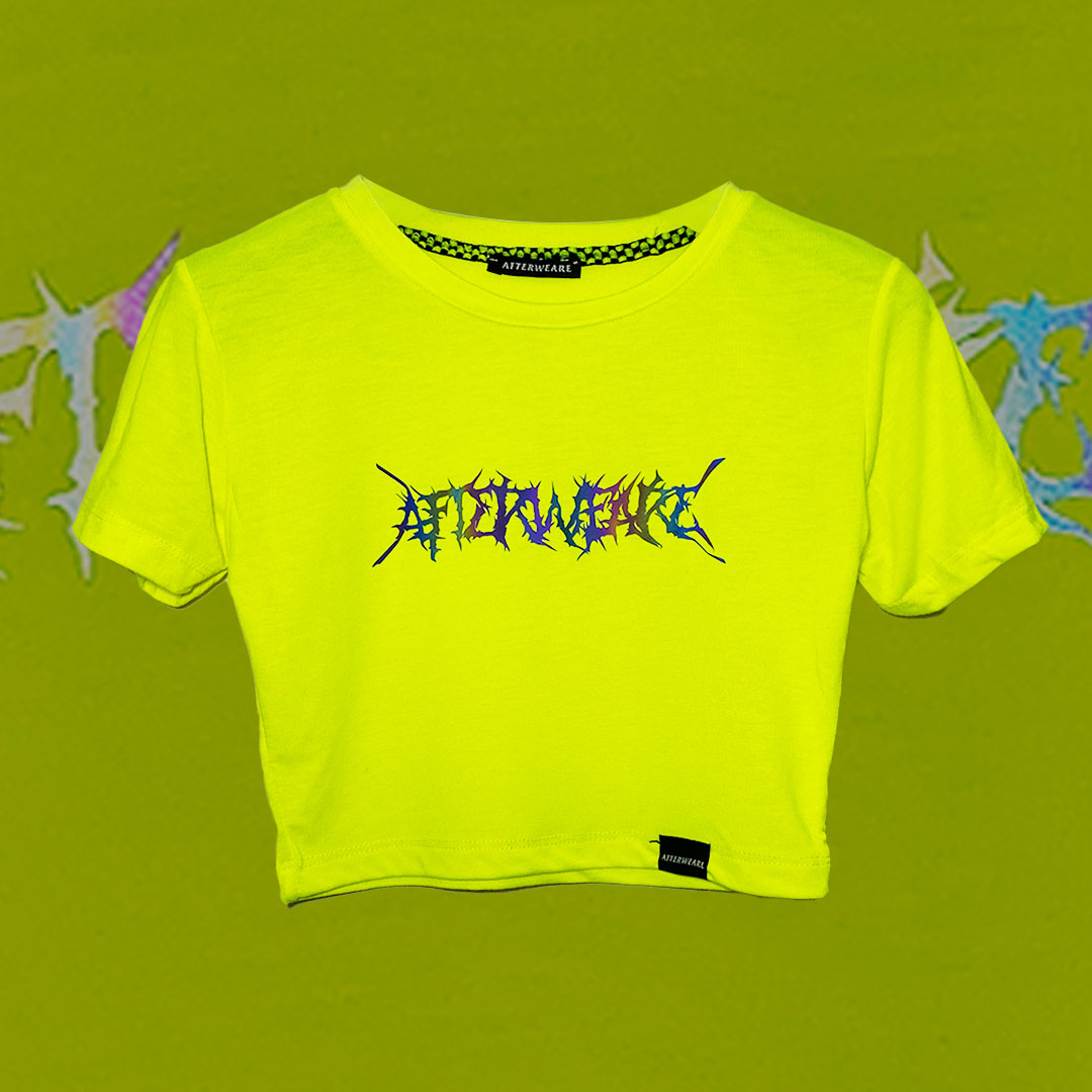 Reflektör baskılı Neon Sarı crop tişört -  reflective print Neon Yellow crop top