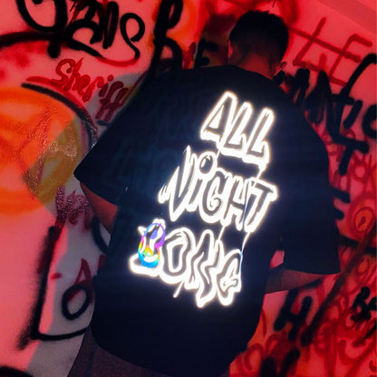 OVERSIZE BLACK T-SHIRT 'ALL NIGHT BLONG' REFLECTIVE