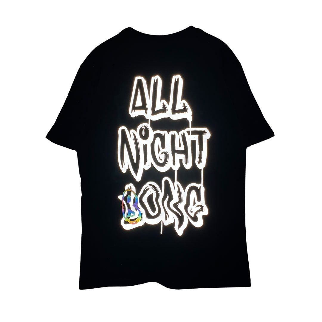 OVERSIZE BLACK T-SHIRT 'ALL NIGHT BLONG' REFLECTIVE