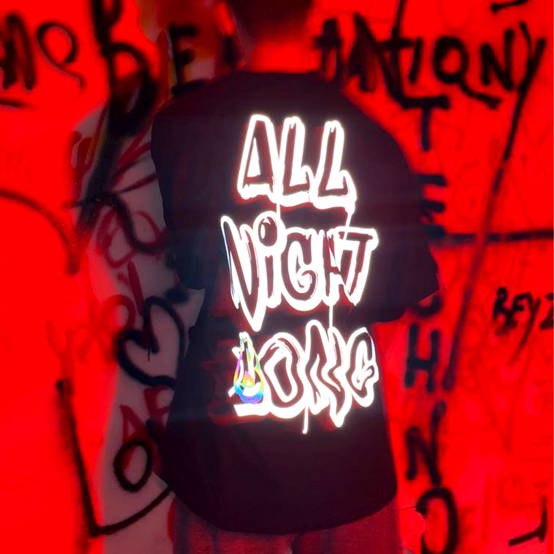 OVERSIZE BLACK T-SHIRT 'ALL NIGHT BLONG' REFLECTIVE