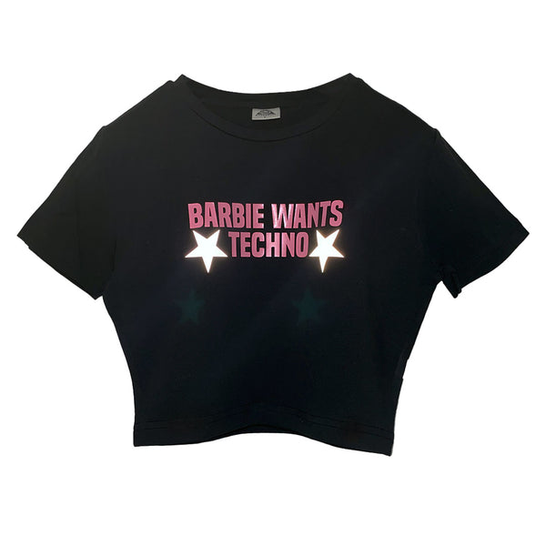 barbie tshirt, barbie wants techno, barbie crop tshirt