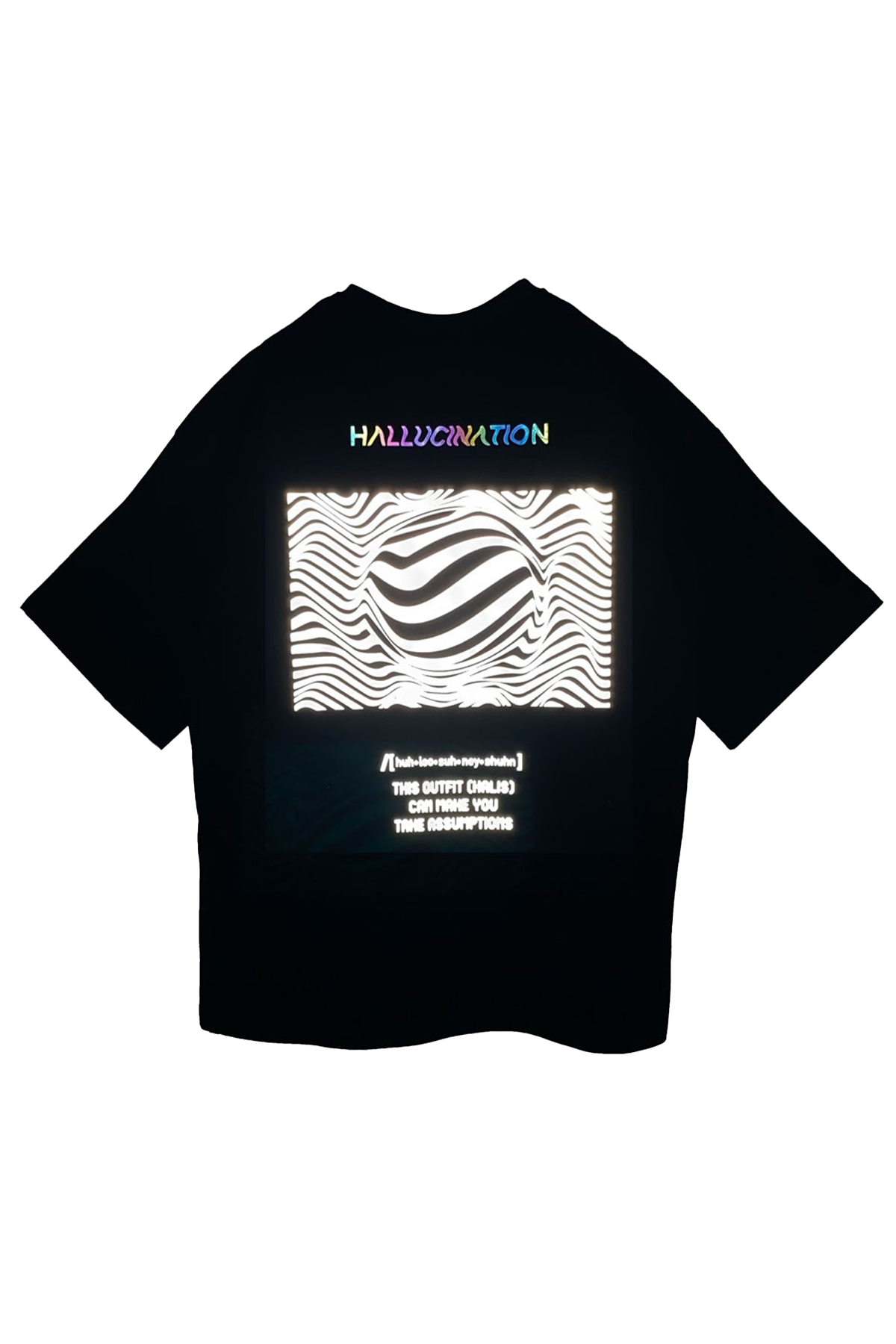 OVERSIZE BLACK T-SHIRT 'HALLUCINATION' REFLECTIVE